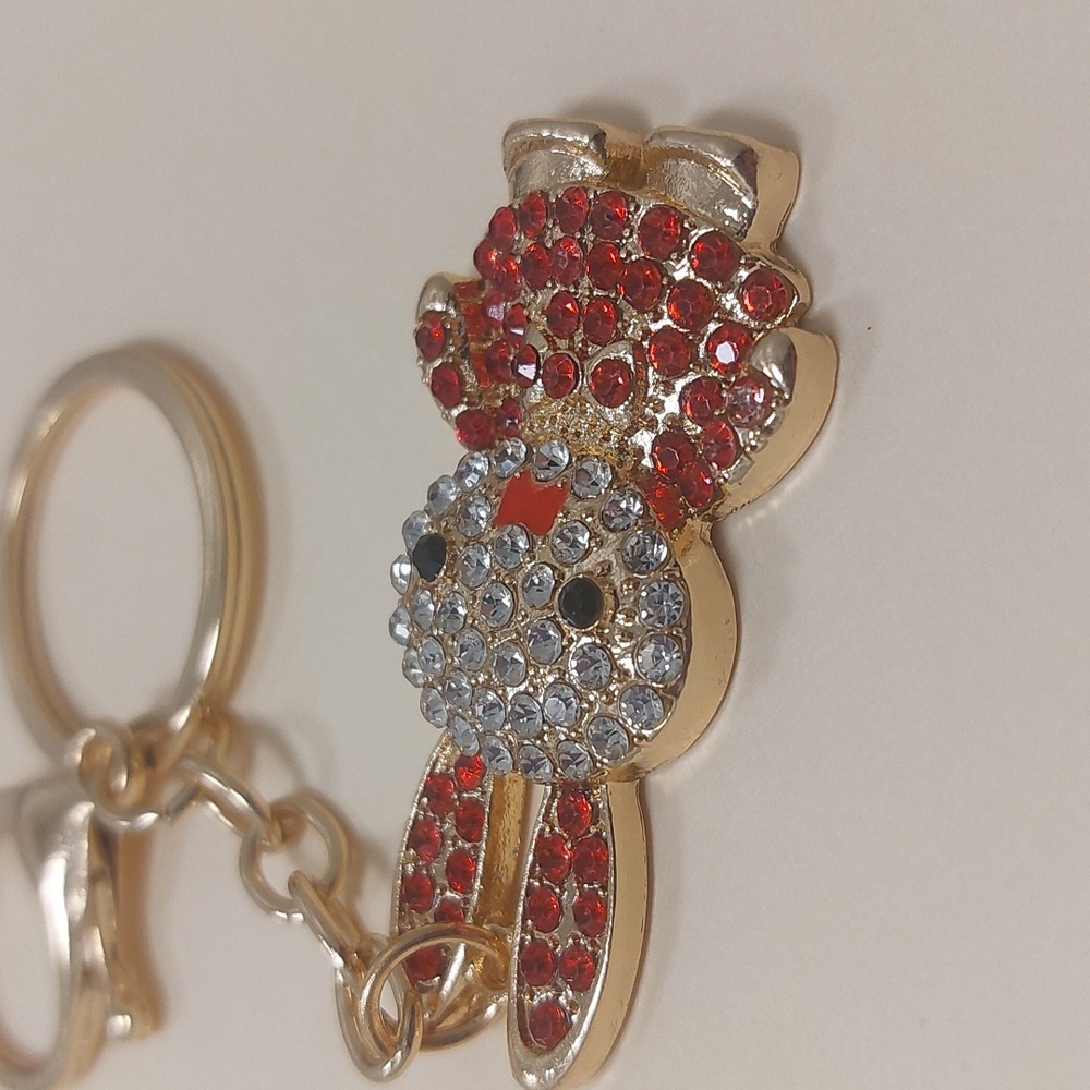 Gold Tone Rhinestone Bunny Rabbit Key Chain Purse Charm - Picture 10 of 16